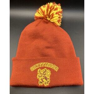 Harry Potter Gryffindor Knit Beanie Pom Pom Embroidered Seal Cable Knit Maroon